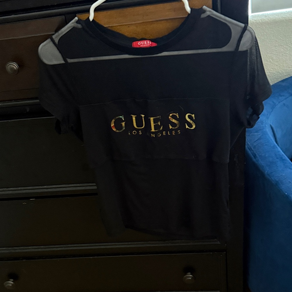 Guess Black Mesh Logo Tee